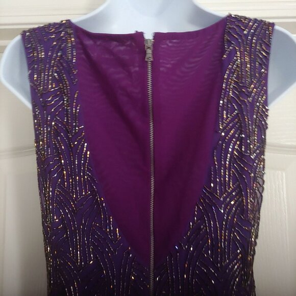 Alice & Olivia 100% Silk Beaded Front/Back Mesh Detail Sparkly Fancy Mini Dress - Picture 7 of 16
